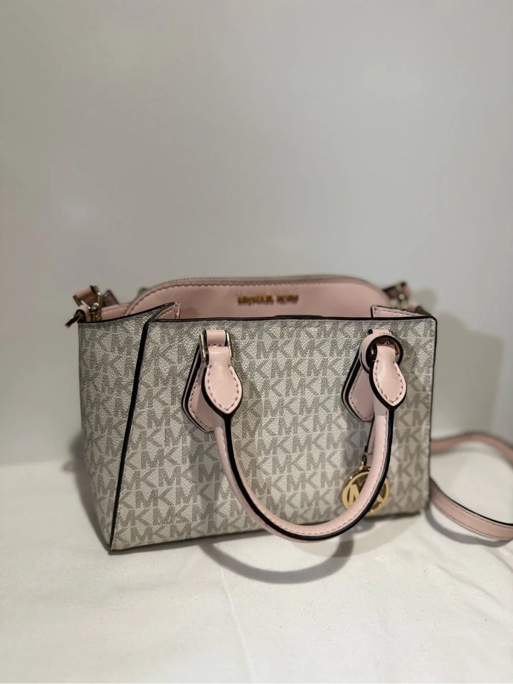 Michael Kors Signature Logo Satchel with Blush Trim